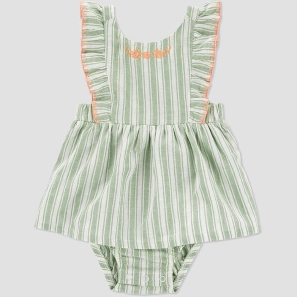 KIDS: Carter’s Just One You Baby Girls' Linen Striped Romper in Green